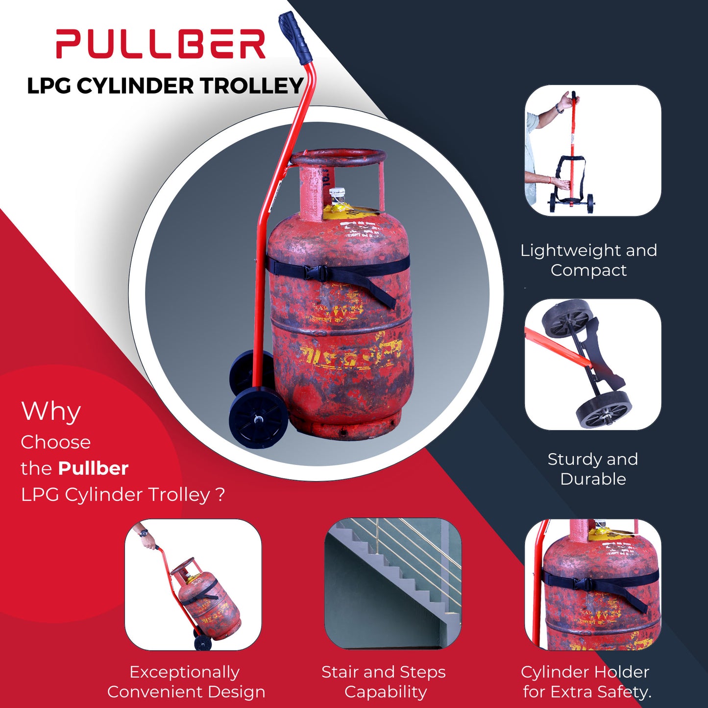 PULLBER EasyRoll Gas Cylinder Trolley - Effortless and Safe LPG Cylinder Handling for Everyone